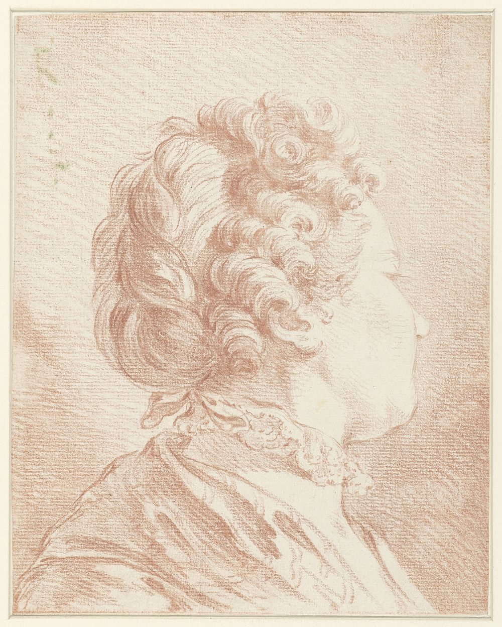 Naar rechts ziend dameshoofd met een kanten halskraagje (1713 - 1770) by François Boucher
