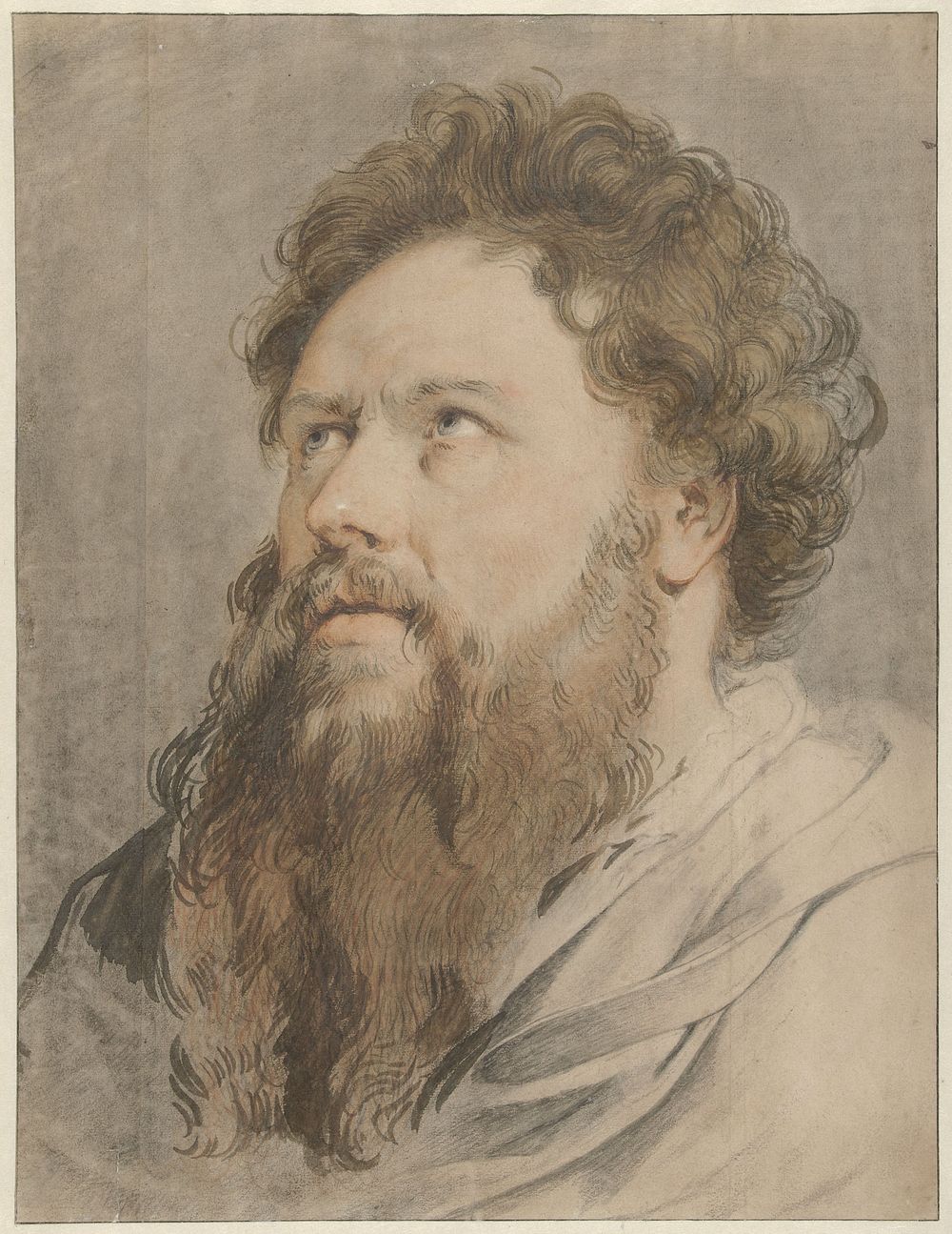 Hoofd van man met baard, de ogen zien opzij naar boven (1705 - 1754) by Jacob de Wit, Hendrick Goltzius and Peter Paul Rubens