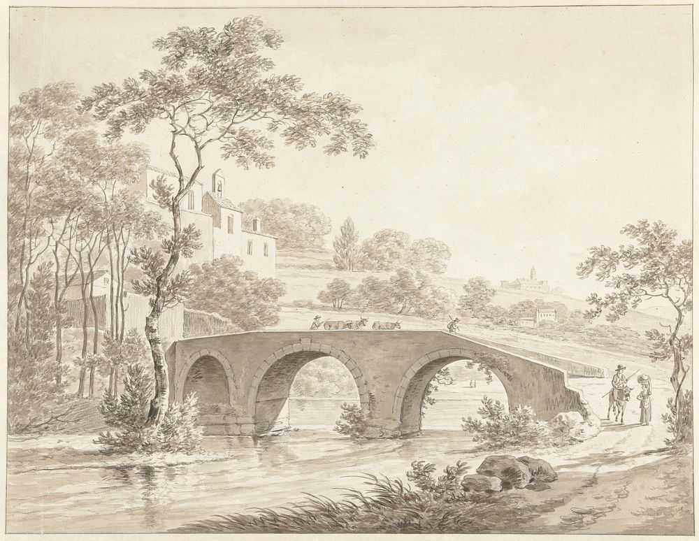 De brug over de Tiber bij Narni in de Romeinse Campagna (1761 - 1817) by Daniël Dupré