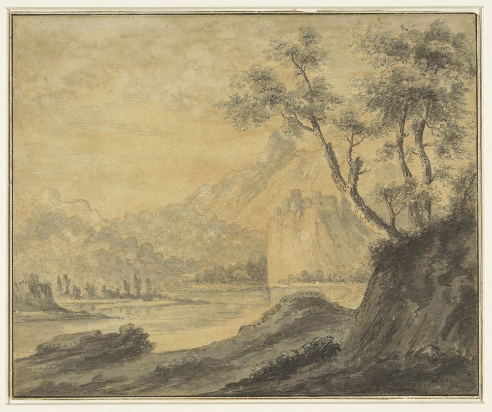 Rivierlandschap met rotsen (1775 - 1820) by John Robert Cozens