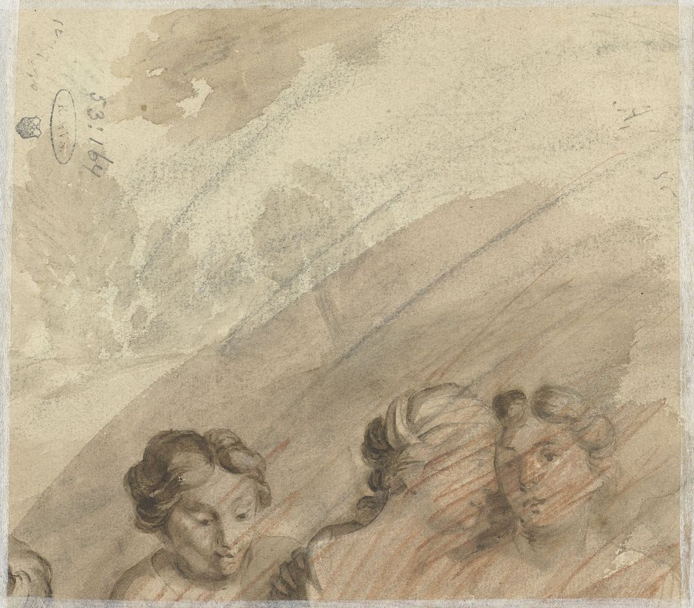 Studie van drie vrouwenhoofden (1700 - 1800) by anonymous