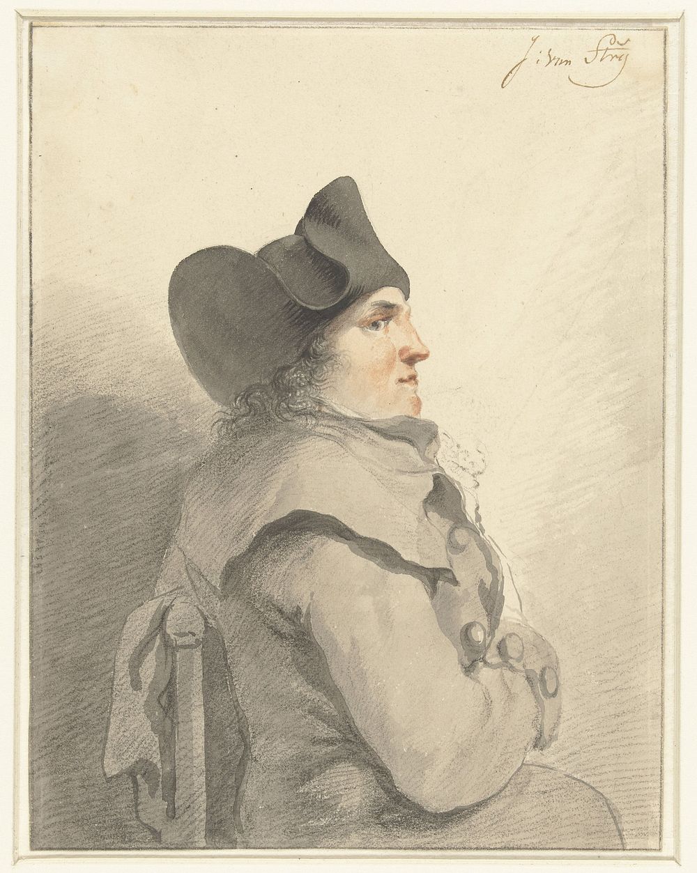 Zittende man met zwarte steek, in profiel, naar rechts (1766 - 1815) by Jacob van Strij