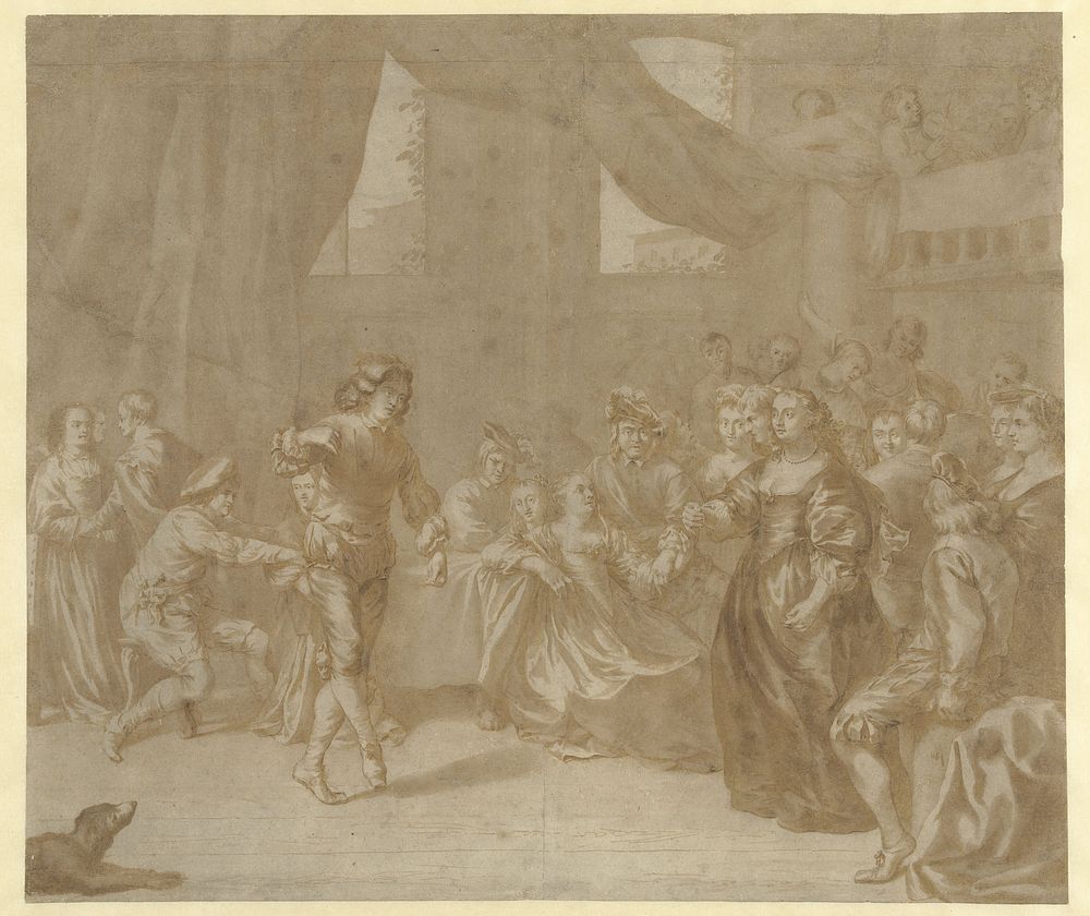 Dansend paar op een feest (1660 - 1693) by Jan Verkolje I