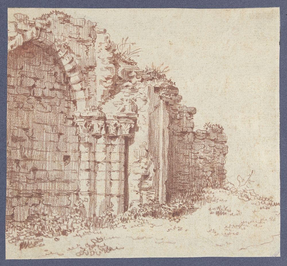 Dichtgemetseld Gothisch portaal (1754 - 1808) by Hubert Robert