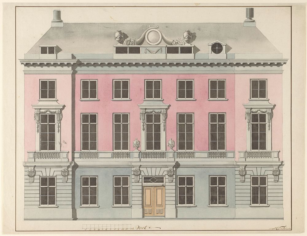 Architectonische ontwerptekening van een classicistisch woonhuis (c. 1700 - c. 1799) by C Taselaar