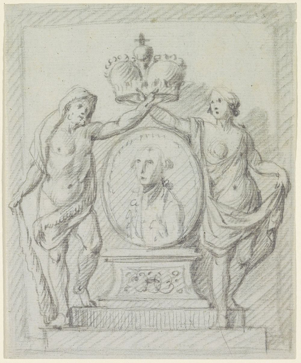 Grafmonument met medaillon en staande figuren (1650 - 1800) by anonymous