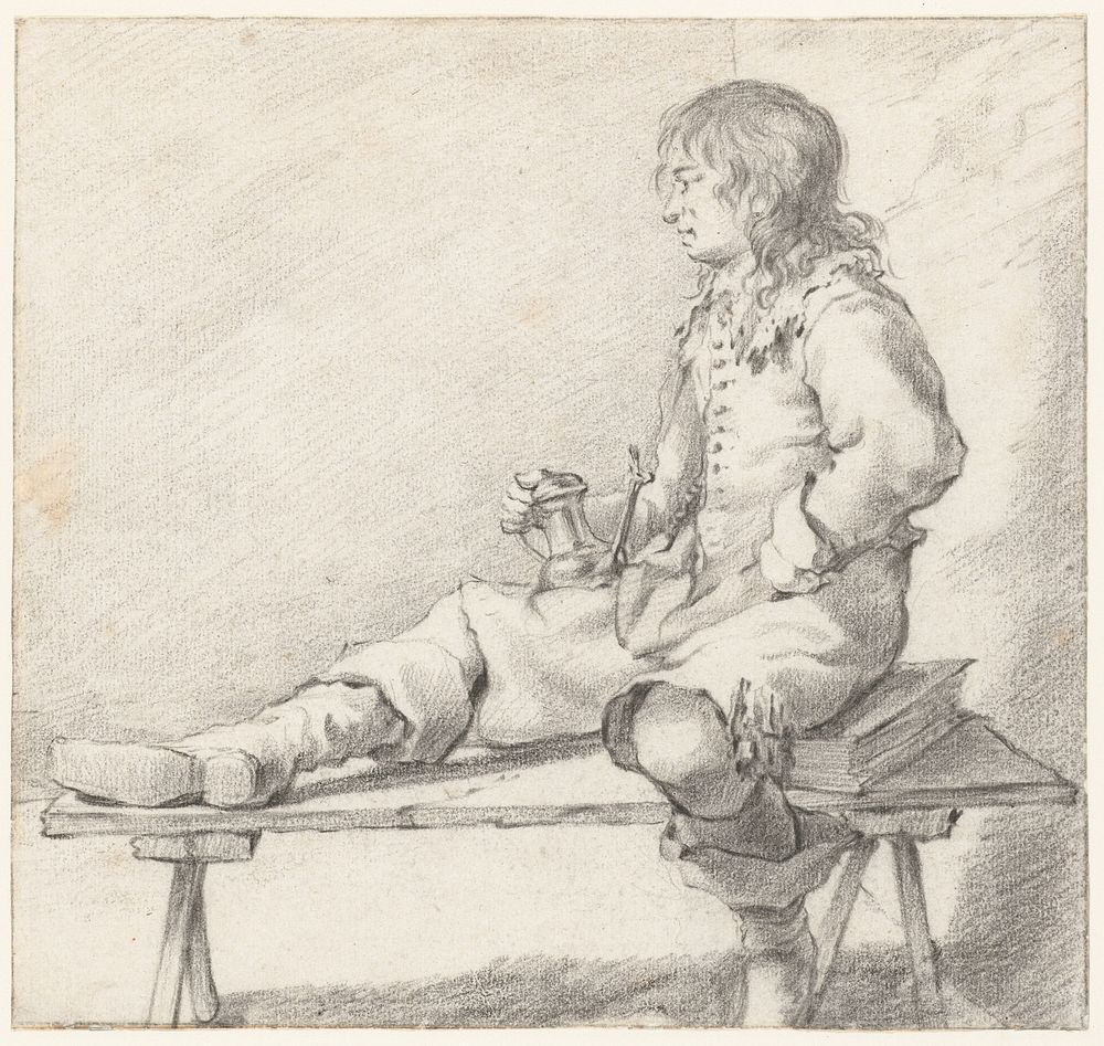 Young Man Seated on a Book on a Bench (c. 1650 - c. 1660) by Constantijn Verhout and Gabriël Metsu