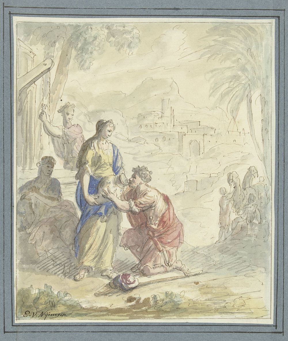 Rebekka en Eliëzer aan de bron (1677 - 1755) by Elias van Nijmegen