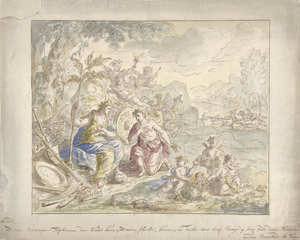 Ontwerp voor een kamerbeschildering met allegorie op de Aarde (1677 - 1755) by Elias van Nijmegen