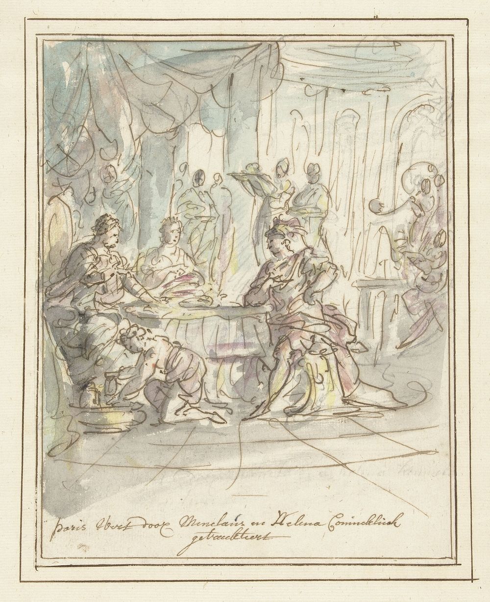 Paris onthaald door Menelaüs en Helena (1677 - 1755) by Elias van Nijmegen