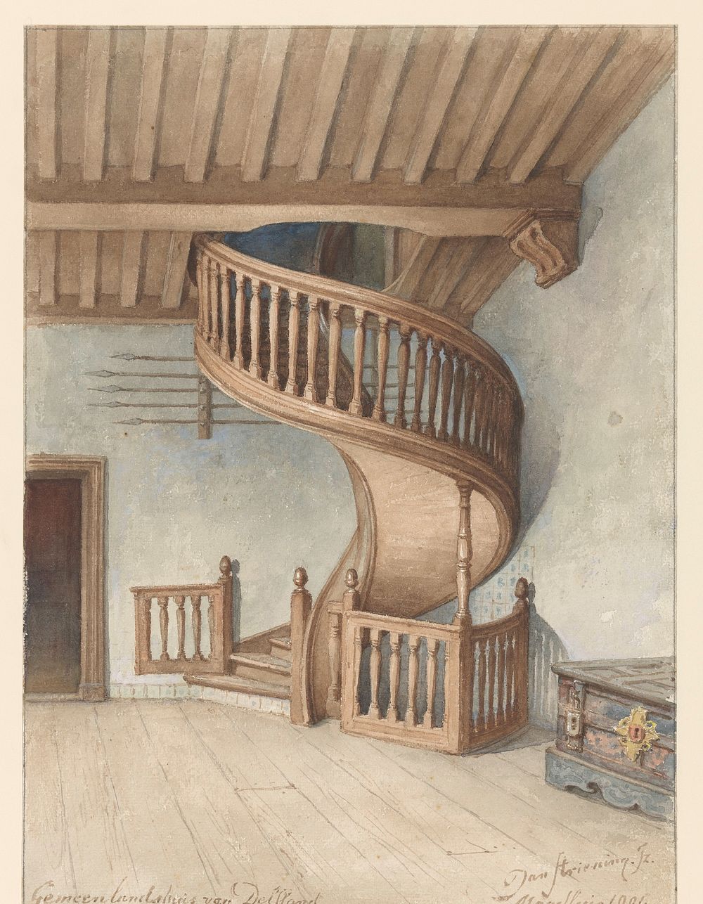 De houten wenteltrap in het Gemeenlandshuis van Delfland, te Maassluis (1901) by Jan Striening