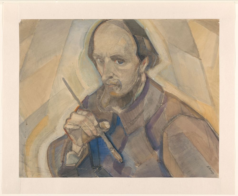 Zelfportret met penseel (1917) by Herman Kruyder