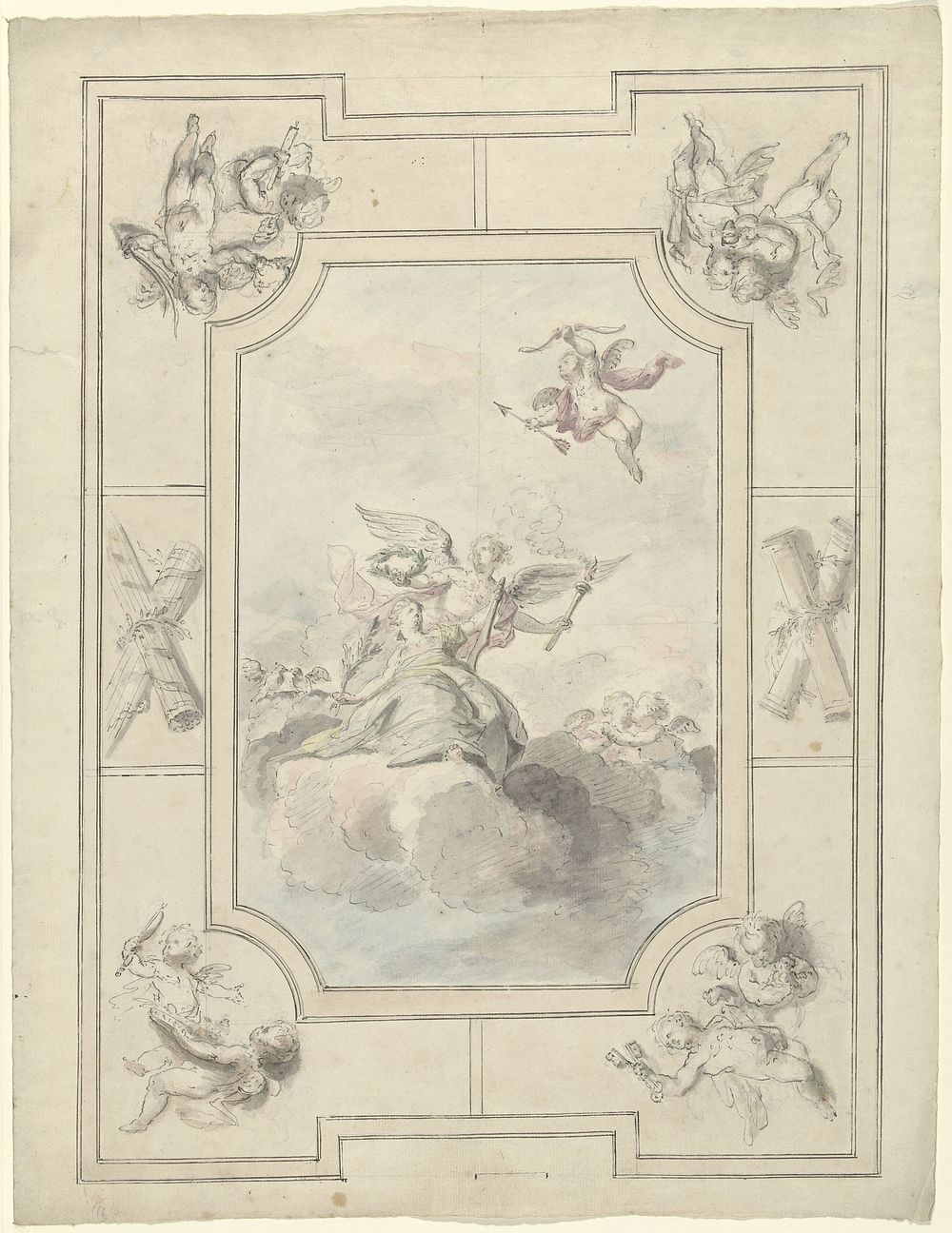 Ontwerp voor een plafondschildering met allegorie op de vrede (1715 - 1798) by Dionys van Nijmegen