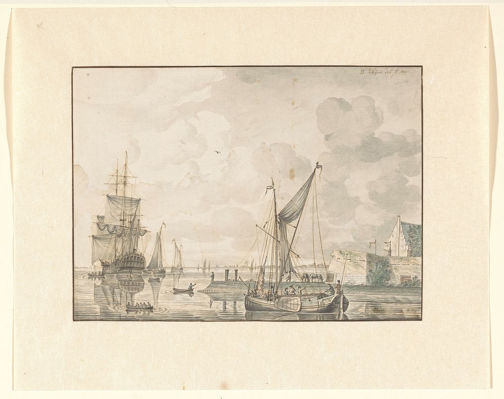 Rivier met verschillende grote en kleine schepen (1785) by David Kleyne