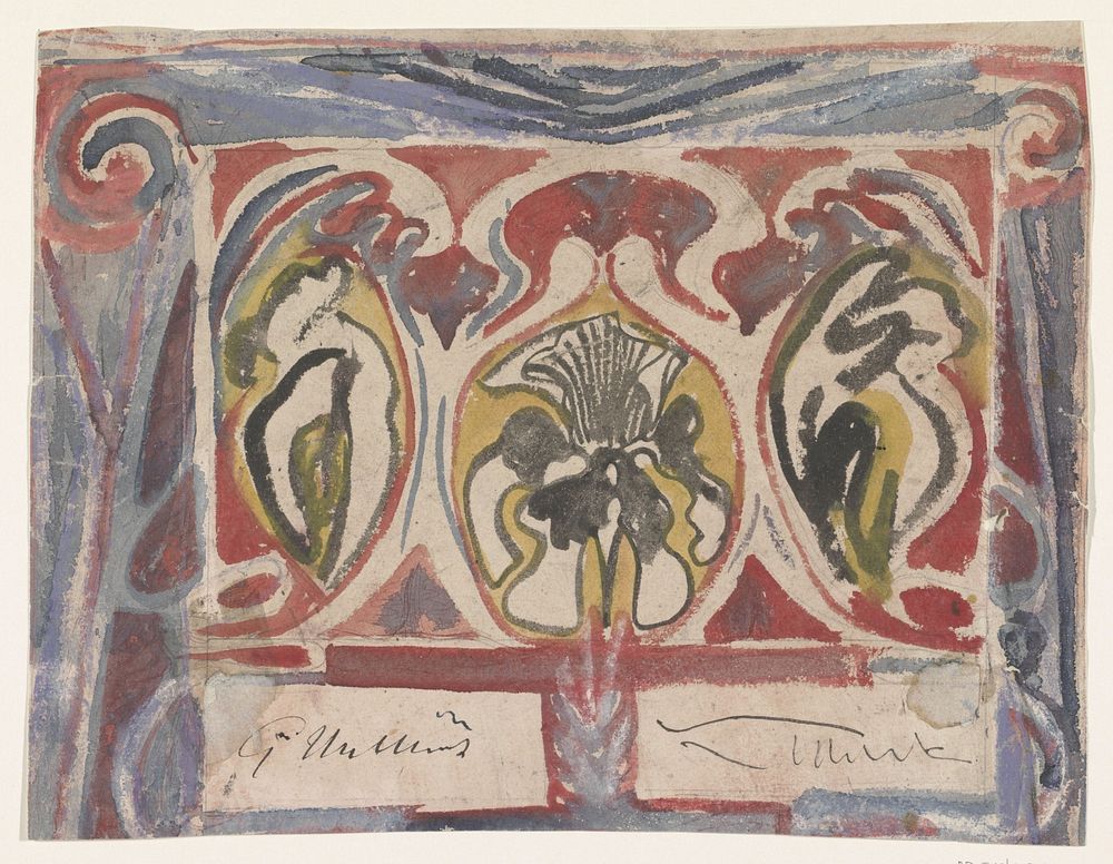 Decoratief ontwerp met twee handtekeningen (1874 - 1945) by Carel Adolph Lion Cachet