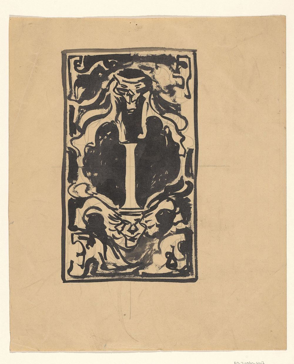 Decoratief ontwerp met leeuwen (1874 - 1945) by Carel Adolph Lion Cachet
