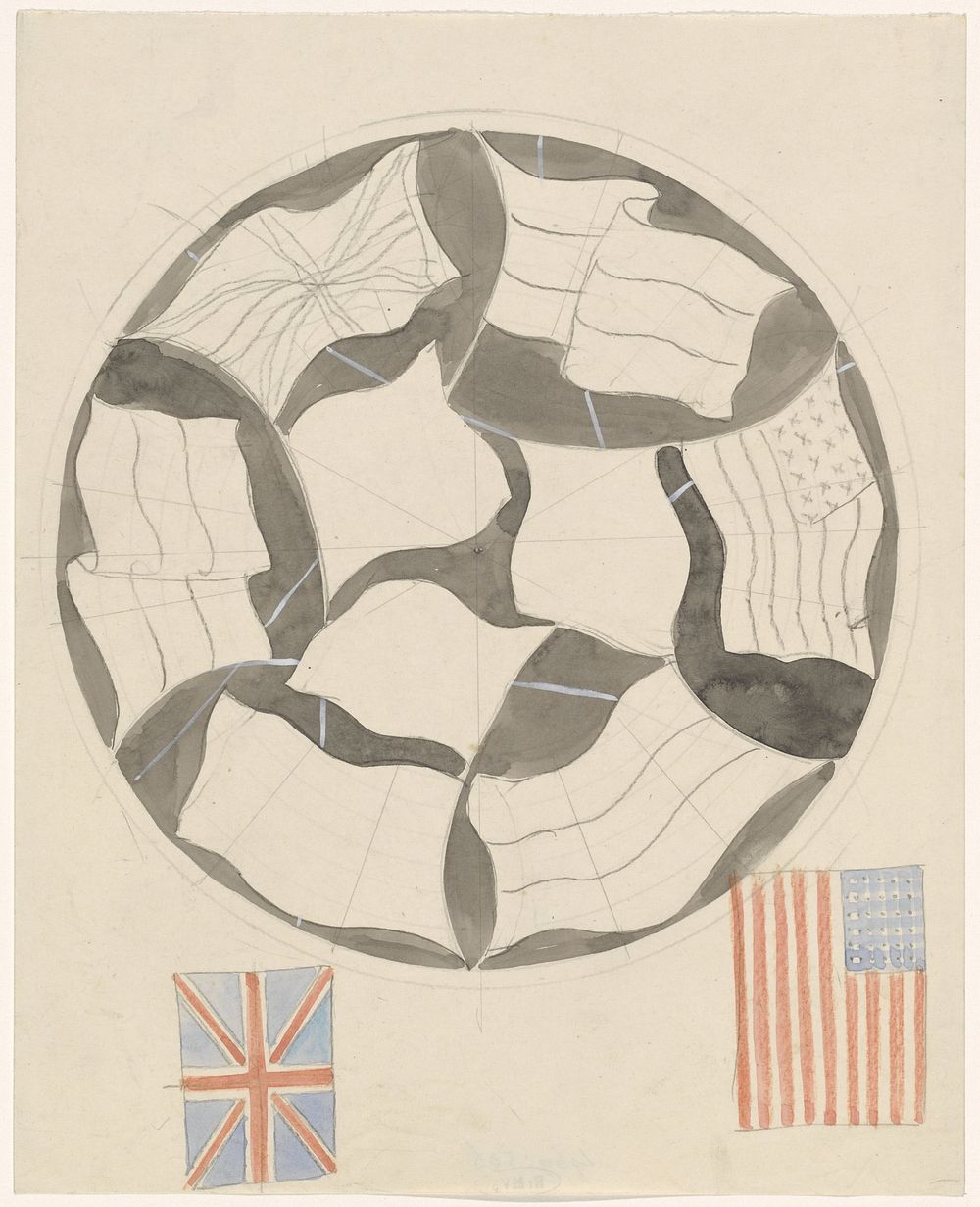 Ontwerp voor een bord met vlaggen (1874 - 1945) by Carel Adolph Lion Cachet