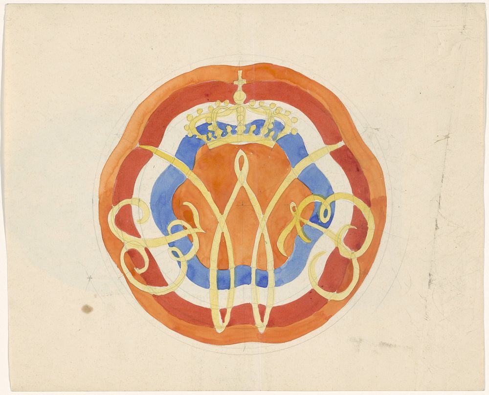 Ontwerp voor een bord met een gekroonde W (1874 - 1945) by Carel Adolph Lion Cachet