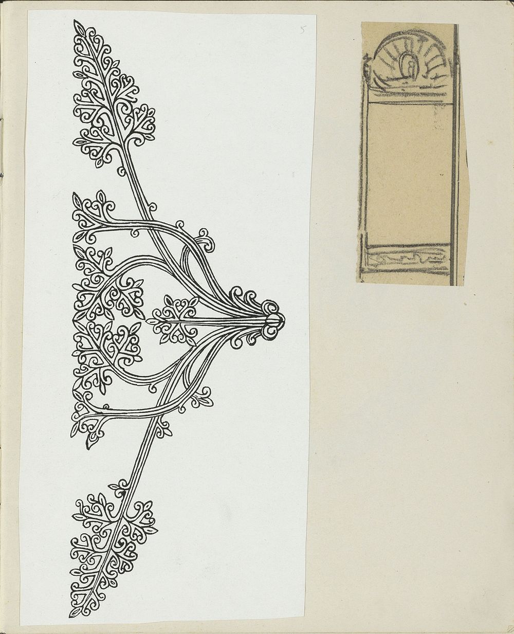 Ontwerp voor een venster en een ornament met bladeren (1876 - 1924) by Gerrit Willem Dijsselhof
