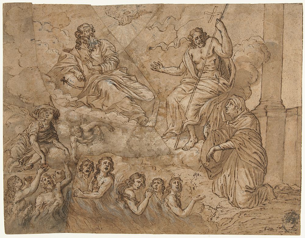 Maria als voorspraak voor zielen in het vagevuur, bij de heilige Drieëenheid (1607 - 1655) by Cornelis Schut I