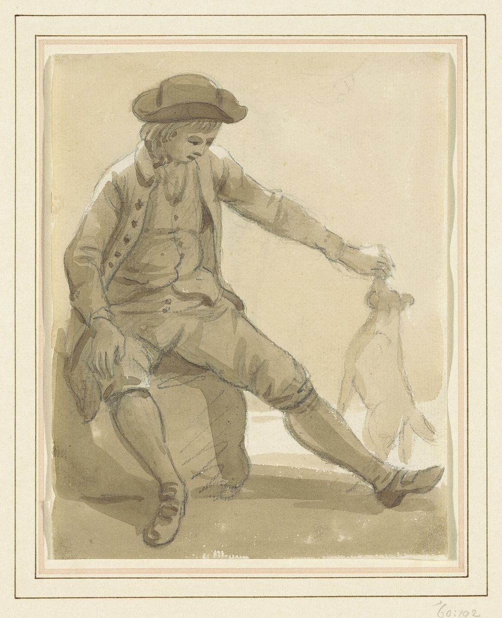 Jongen spelend met een hond (1735 - 1809) by Paul Sandby