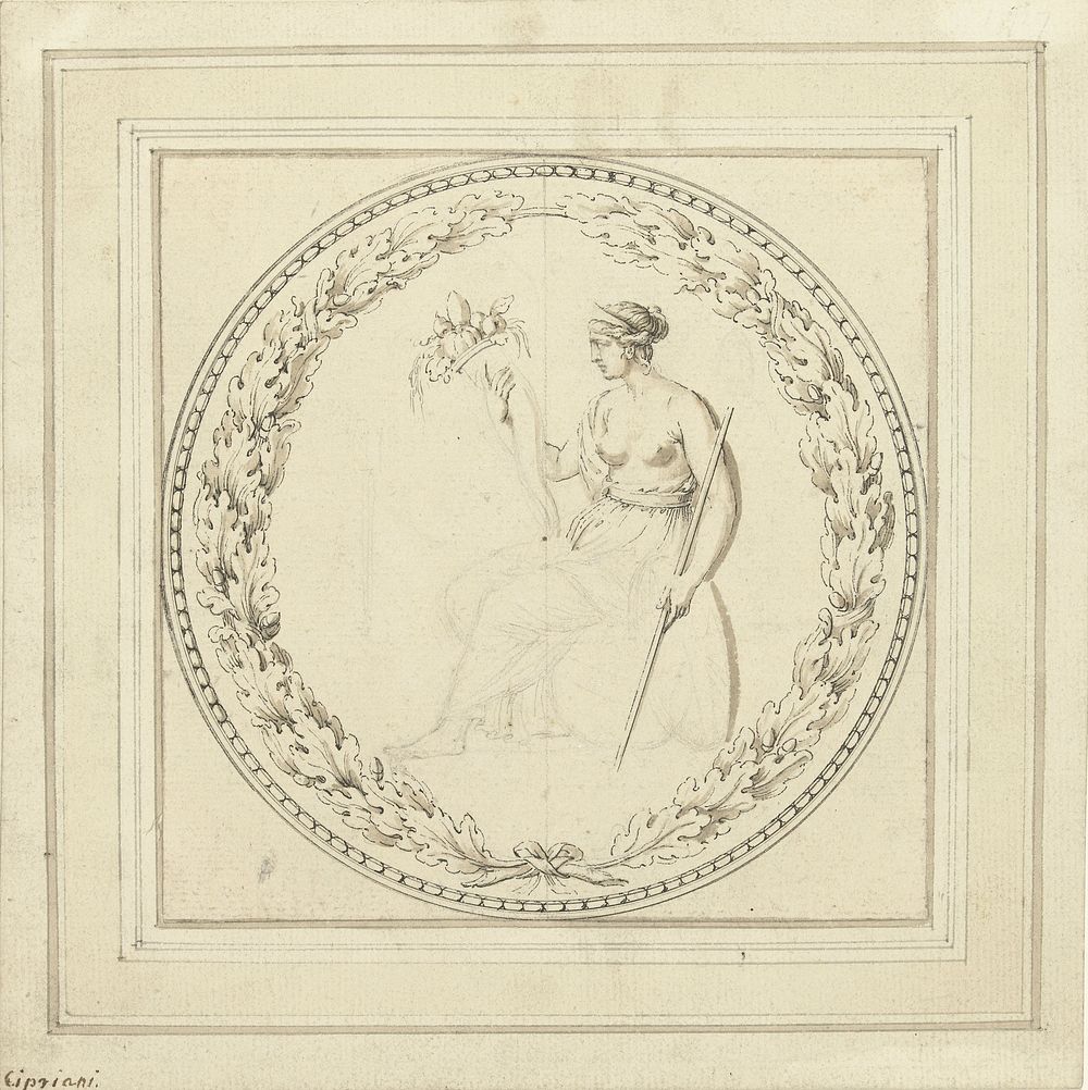 Zittende vrouw met hoorn van overvloed (1700 - 1800) by A Cipriani