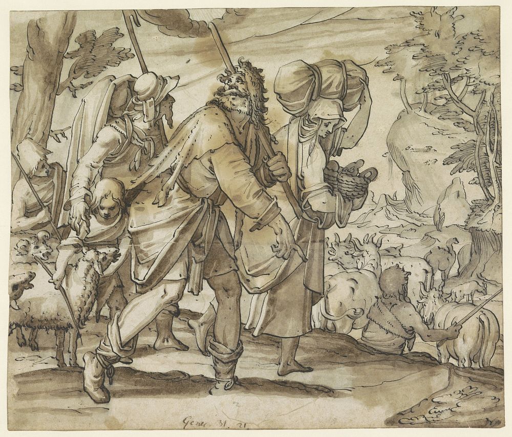 Jacob ontvlucht Laban in het land Kanaan (1590 - 1700) by Hans Jegli II, Karel van Mander I and Gerard ter Borch I