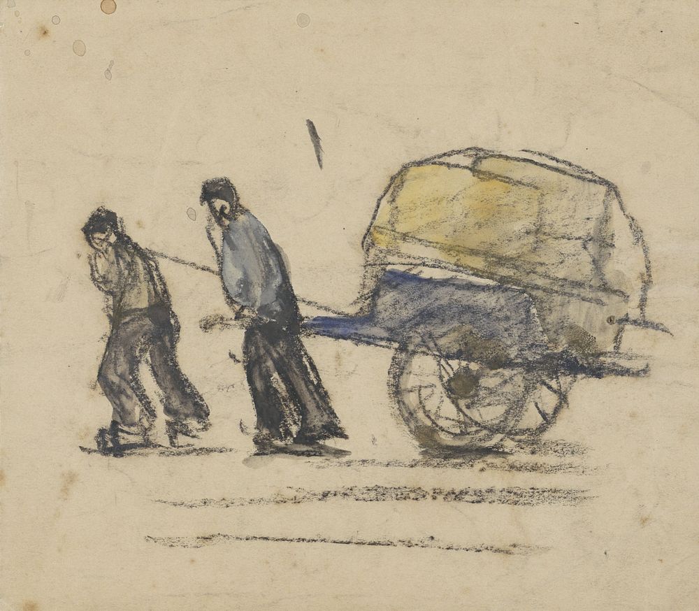 Twee mannen die een kar trekken (1860 - 1921) by Adolf le Comte