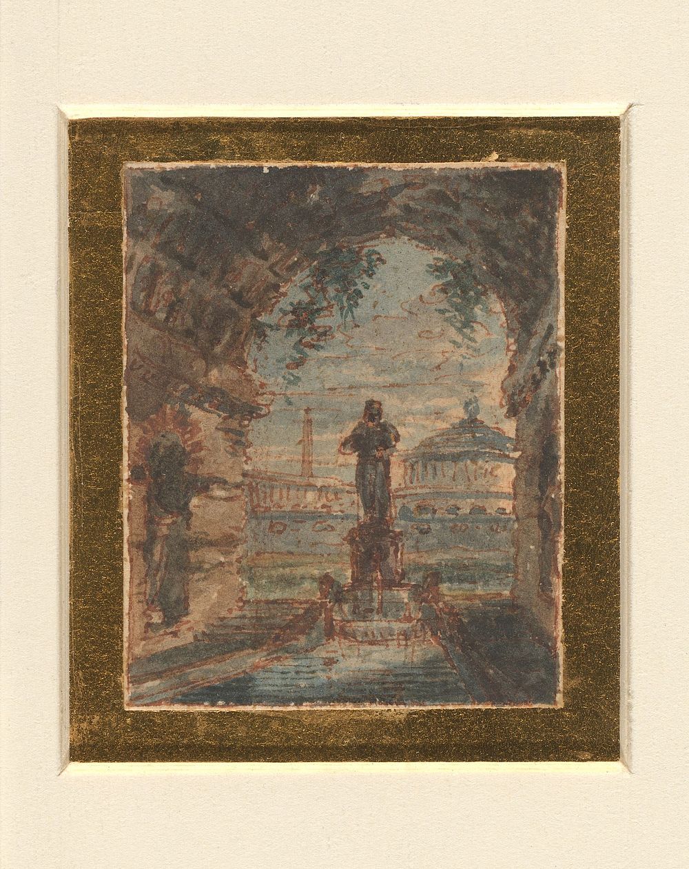Doorkijk vanuit een rond gewelf op klassieke gebouwen (1787 - 1811) by Victor Jean Nicolle