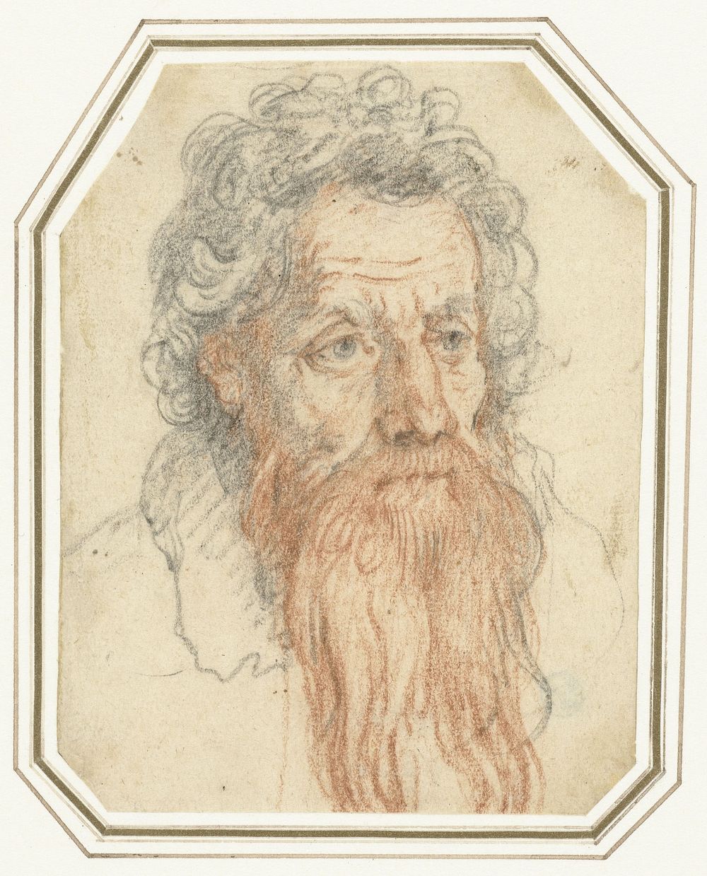 Portret van een man met krullend haar en een baard (1550 - 1609) by Federico Zuccaro