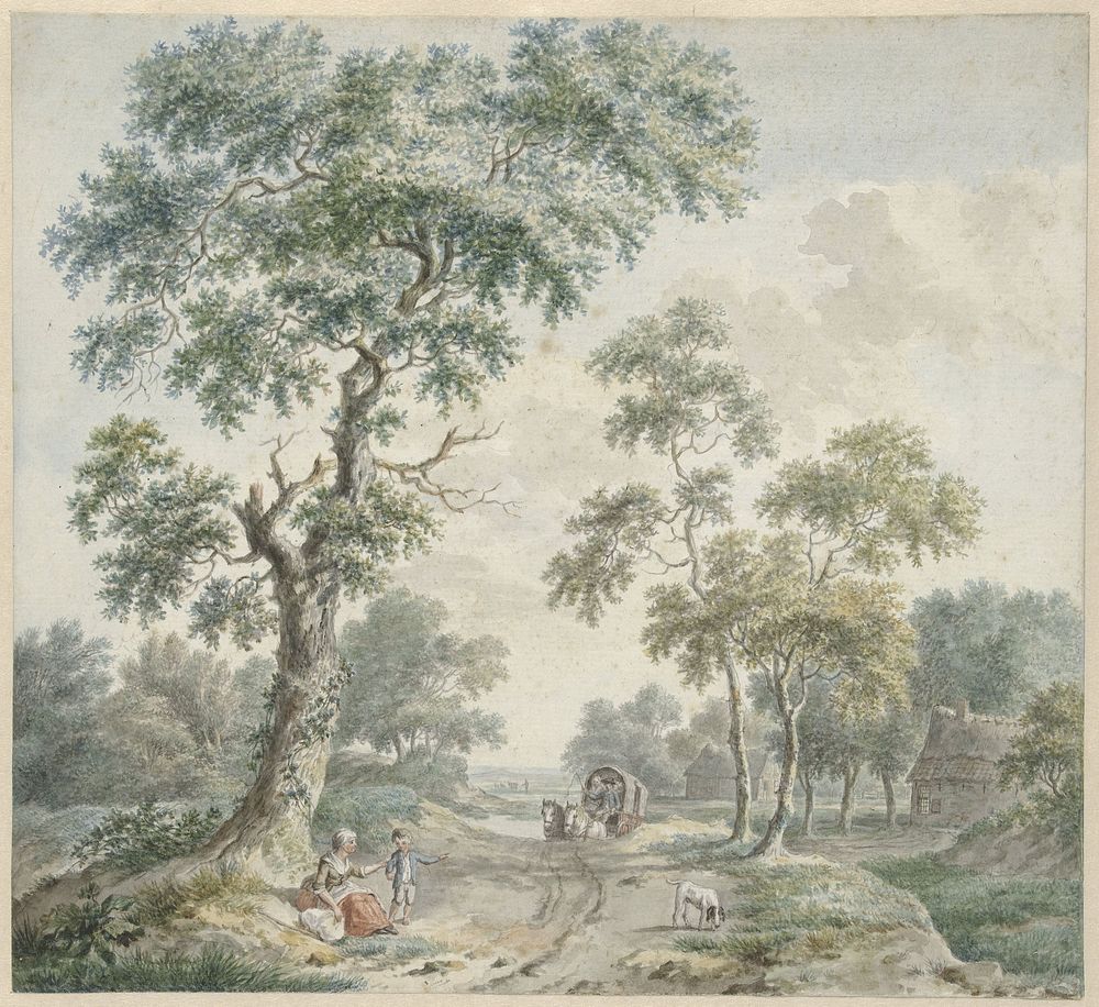 Boszoom met boerenwoningen en een zandpad (1779) by Gerardus Wieringa