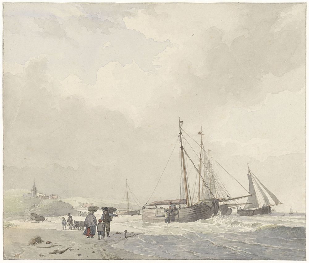 Gezicht op het strand bij Scheveningen (1805 - 1860) by Hendrikus van de Sande Bakhuyzen
