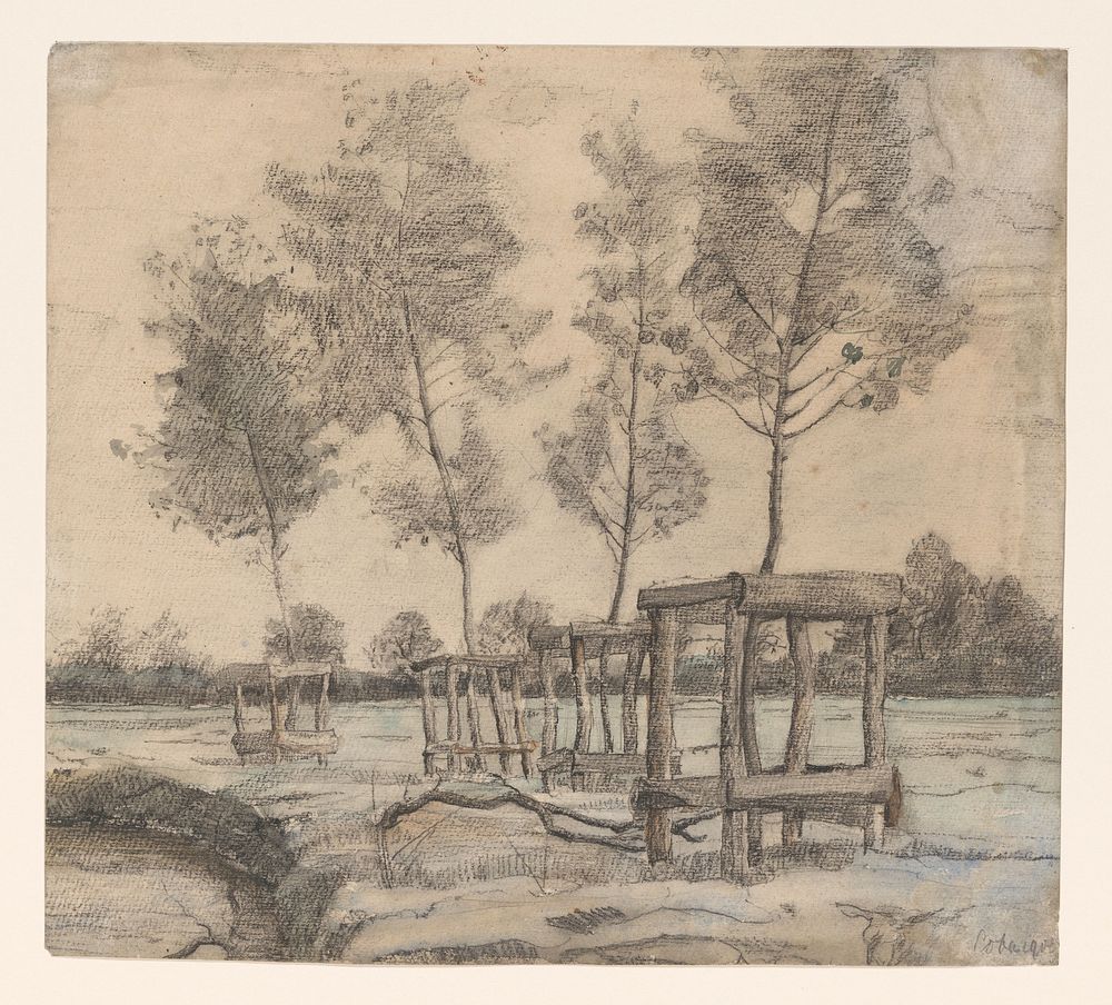 Weiland met bomen (1800 - 1900) by Coba Steenhoff