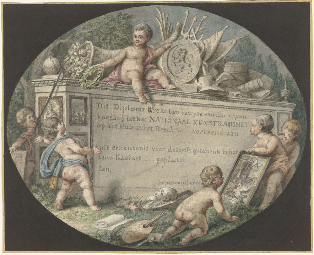 Ontwerp van een toegangsbewijs voor het Nationaal Kunstkabinet op het Huis ten Bosch (c. 1800) by Jan Gerard Waldorp