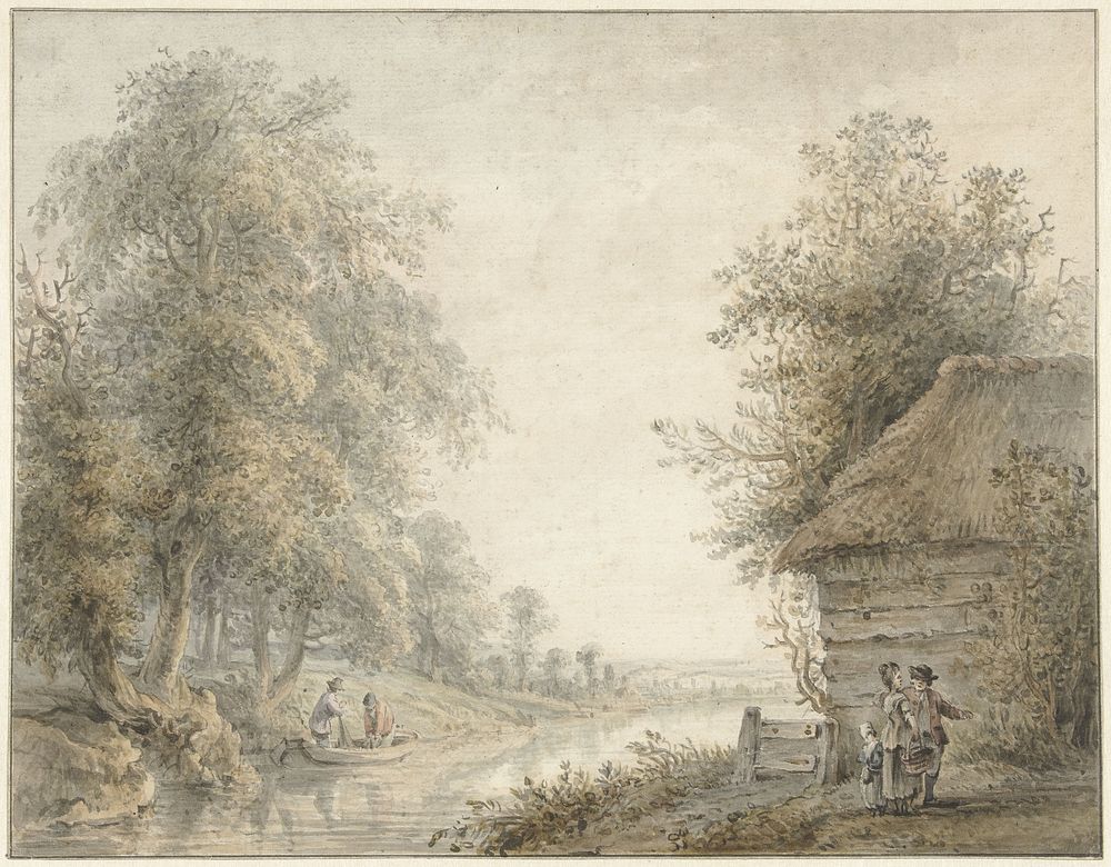 Boerenschuur bij een vaart aan een boszoom (1745 - 1795) by Jacobus Versteegen