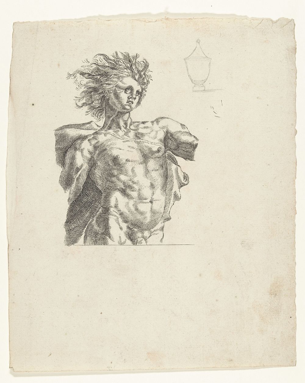 Apollo, ten halven lijve, en schets van een vaas (1700 - 1799) by anonymous and Hendrick Goltzius