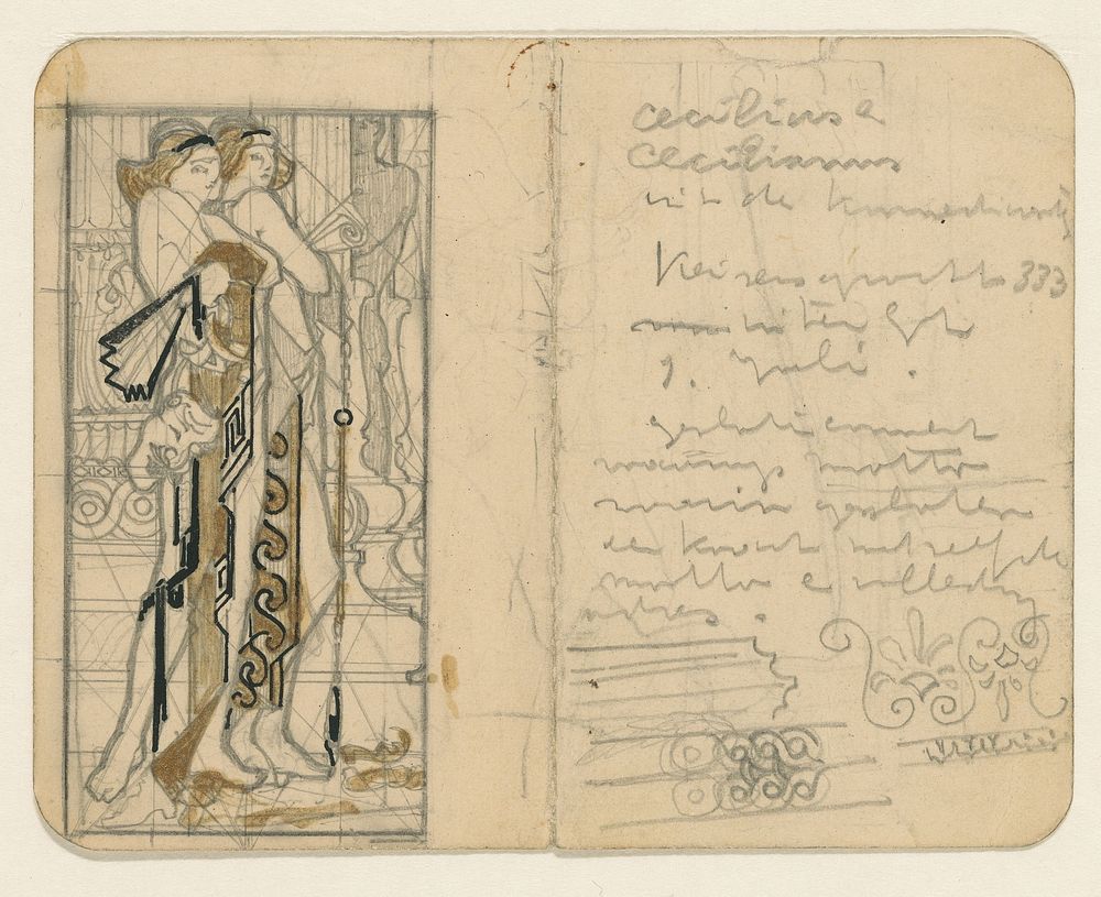 Twee staande vrouwen en tekst (1906 - 1945) by Reijer Stolk