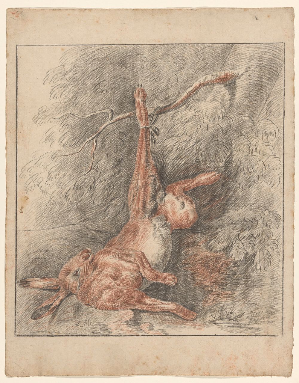 Dode haas, hangend aan een poot (1819 - 1881) by Johannes Tavenraat