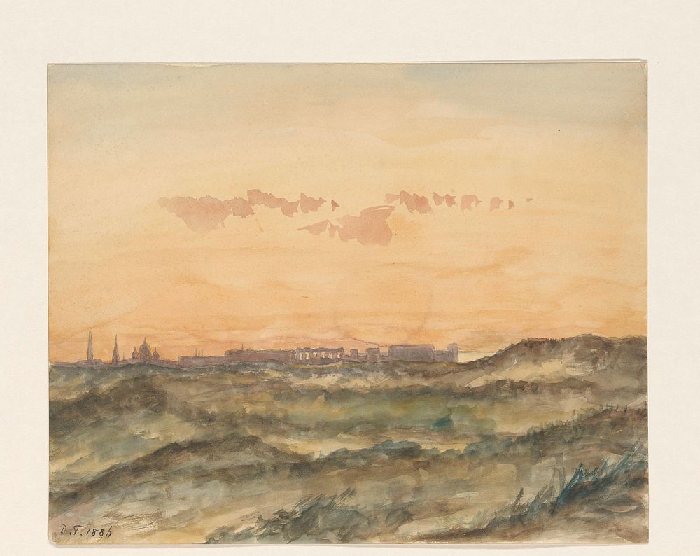 Landschap met in de verte het silhouet van een stad (1886) by Dirk Arnoldus Tavenraat