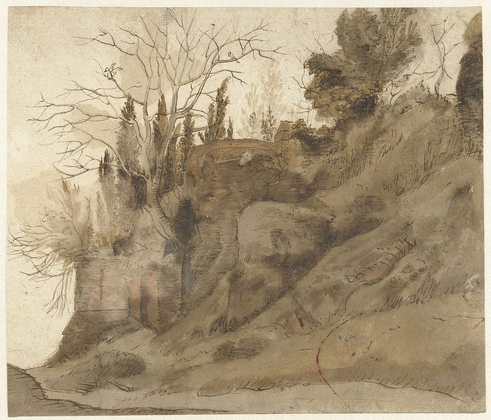Begroeide ruïne (1600 - 1699) by anonymous