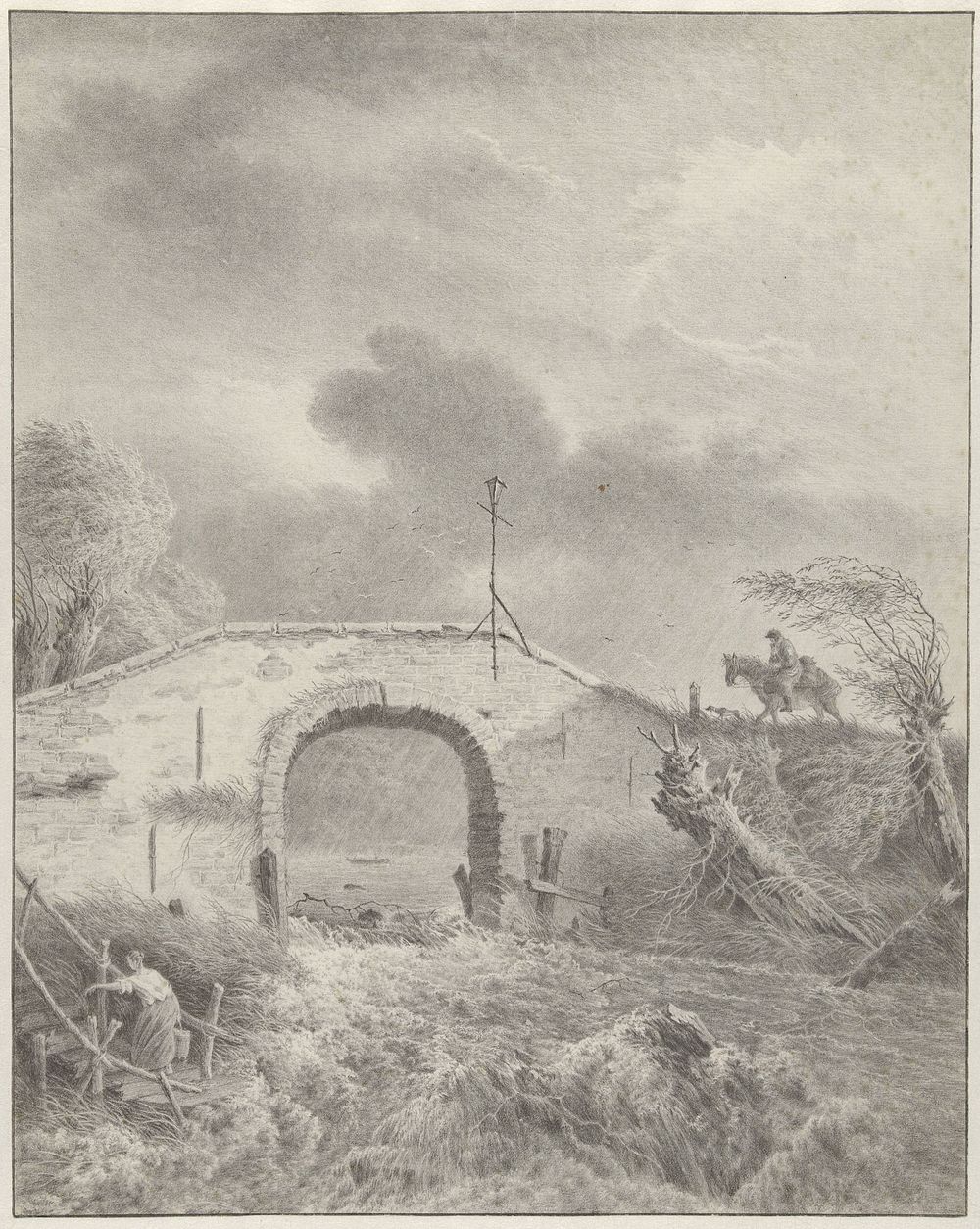 Stenen boogbrug over stroomversnelling (1745 - 1808) by Gerard van Nijmegen