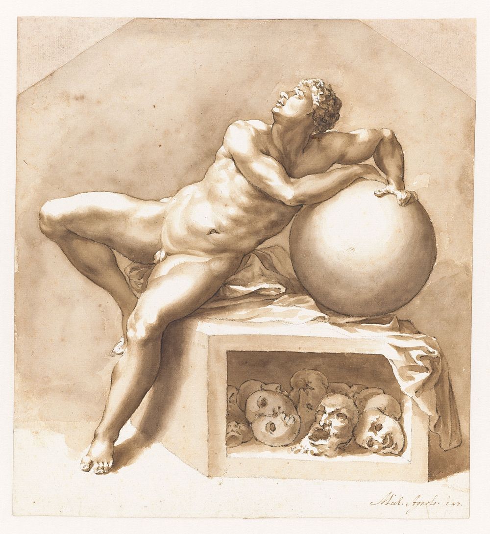 Seated Nude Youth (1648 - 1671) by Jan de Bisschop, Michelangelo and Sebastiano del Piombo