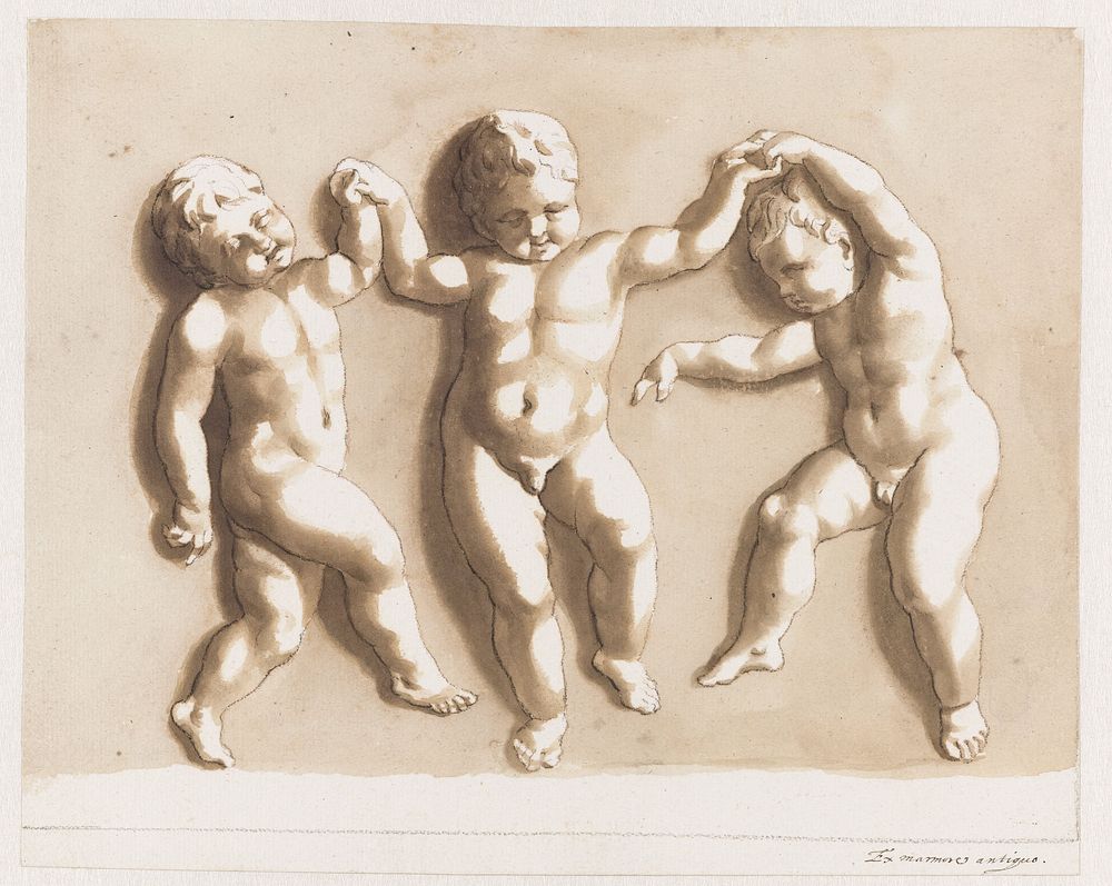 Drie dansende kinderen (1648 - 1671) by Jan de Bisschop and anonymous