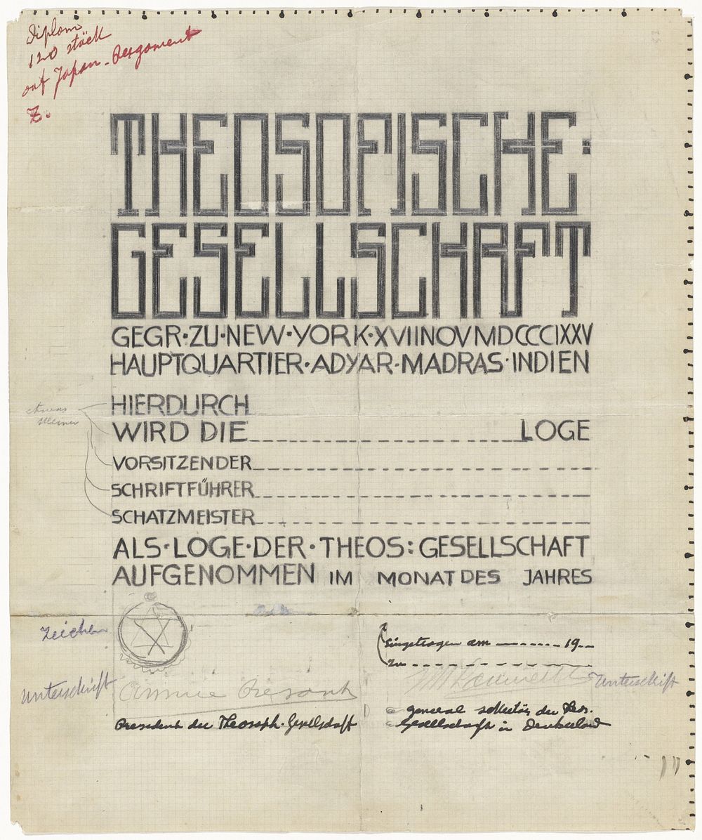 Ontwerp voor een diploma van de Theosofische Gesellschaft (1874 - 1932) by Mathieu Lauweriks