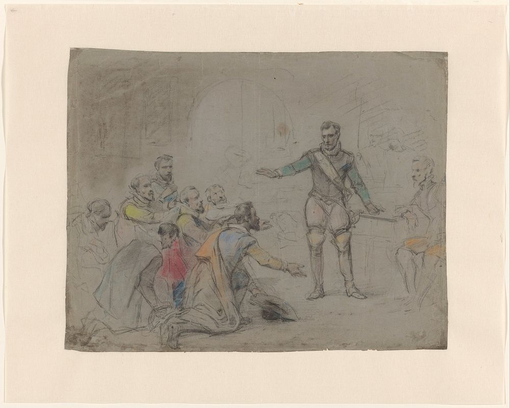 De zelfopoffering van burgemeester van der Werff tijdens het beleg van Leiden, 1574 (1824 - 1894) by Charles Rochussen