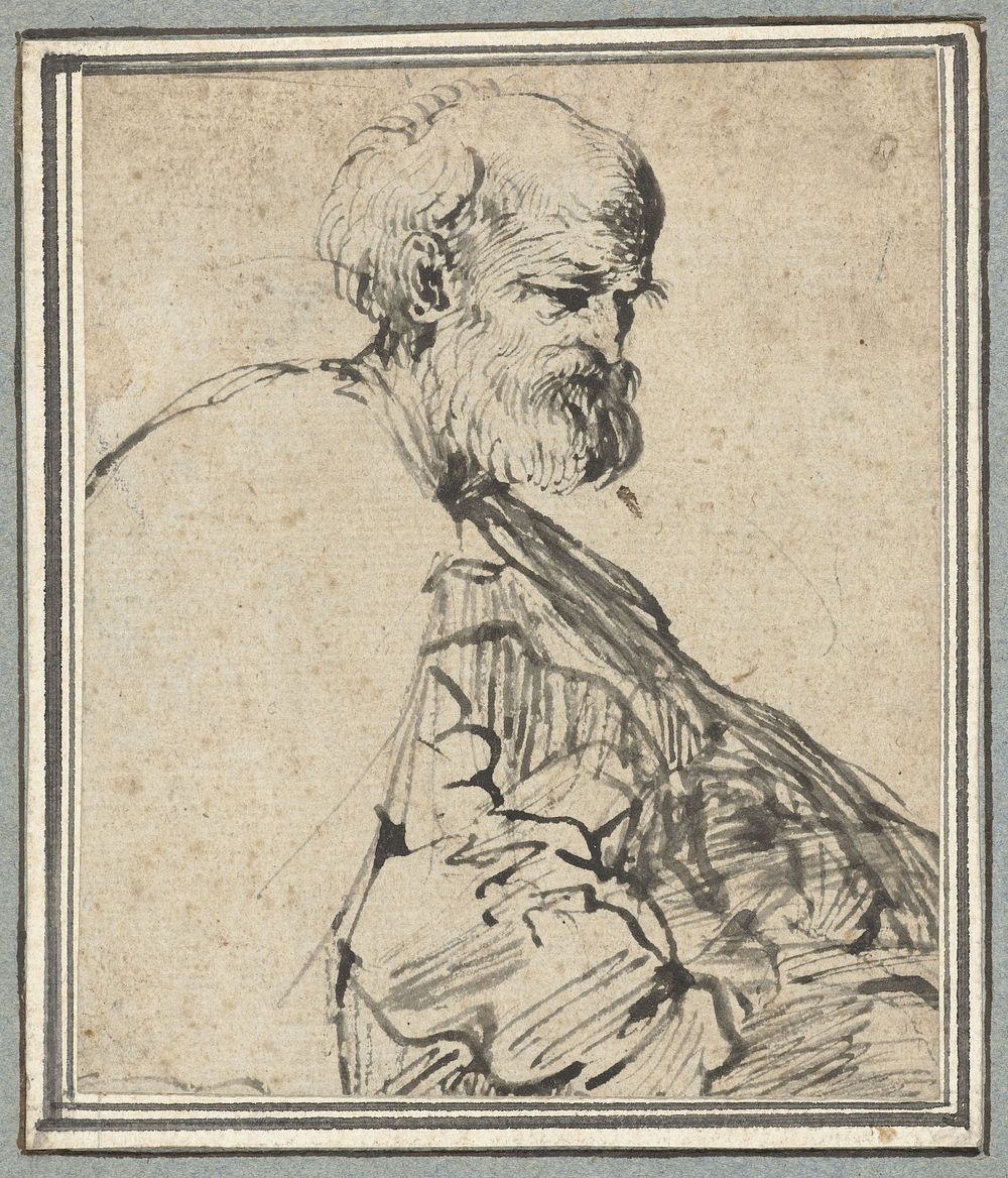 Oude man in een wijde mantel, ten halven lijve (1490 - 1576) by Titiaan