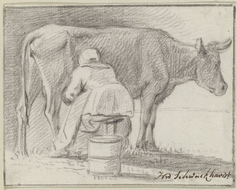 Koemelkende vrouw (c. 1756 - c. 1797) by Hendrik Willem Schweickhardt