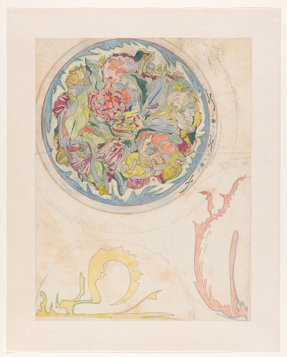 Drie ontwerpen voor aardewerkdecoratie voor schotel (1918) by Theo Colenbrander