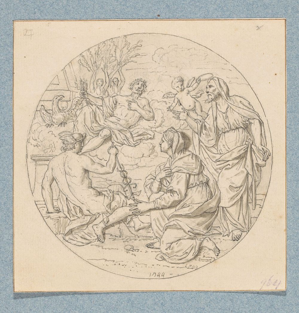 Philemon en Baucis smeken Jupiter om samen te mogen blijven (in doos met 43 tekeningen) (1744) by Louis Fabritius Dubourg