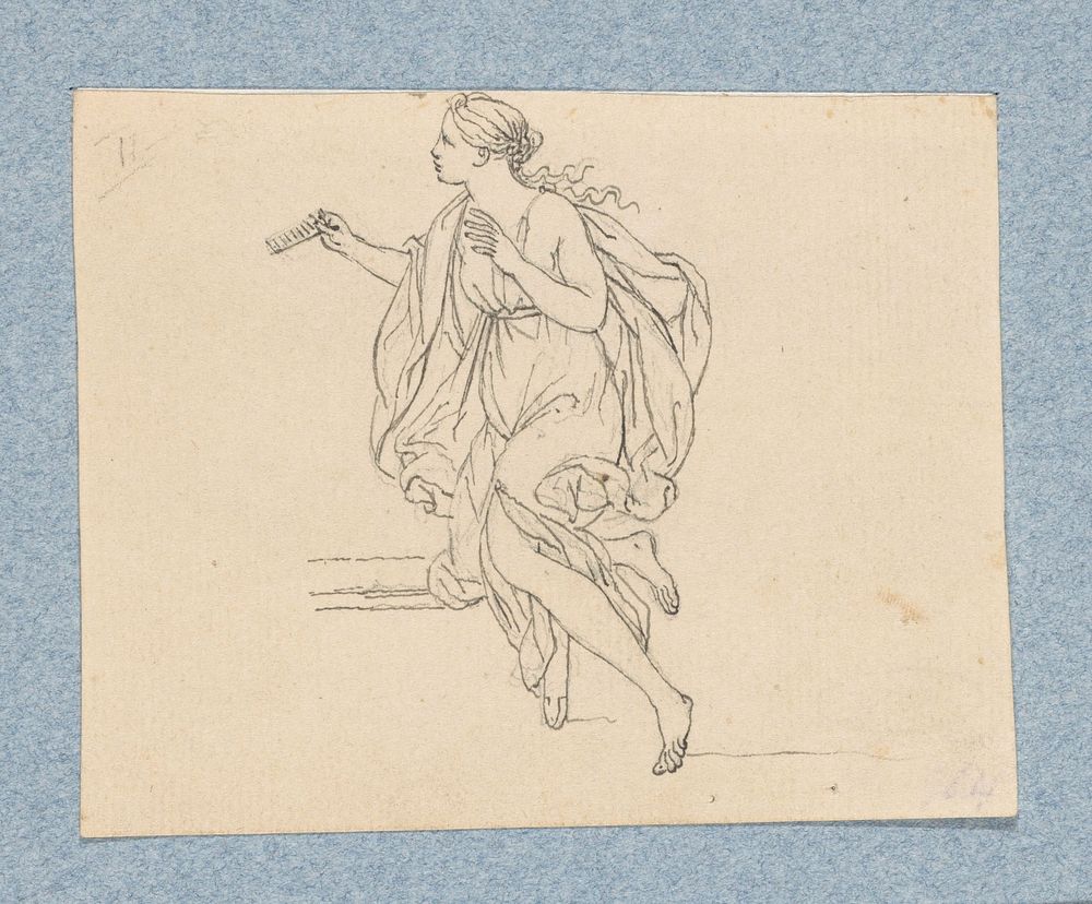 Knielende vrouw met kam (in doos met 43 tekeningen) (1703 - 1775) by Louis Fabritius Dubourg